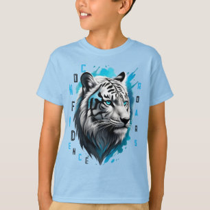 Intensivt blått Ögon: Svartstrimlad vit tiger T Shirt