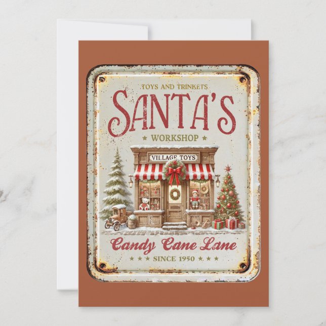 Intensuellt rustic Santas workshop Village leksak  Julkort (Framsida)