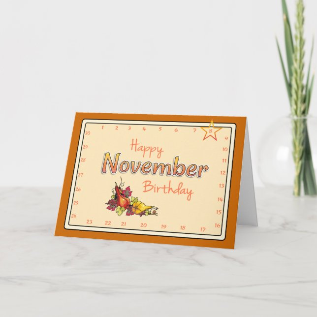 Interaktiv "Move Star" NOVEMBER Birthday Kort (Framsida)