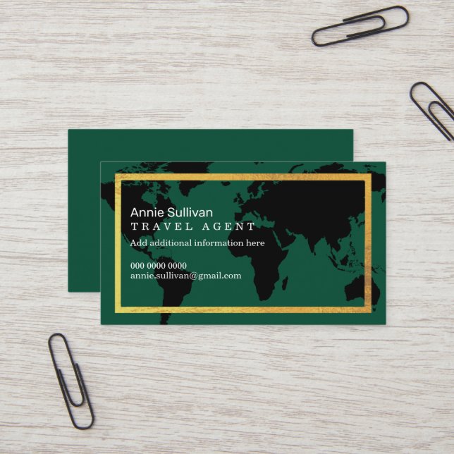 Intercontinental Travel Agent World Map Green Visitkort (Fram/Back In Situ)