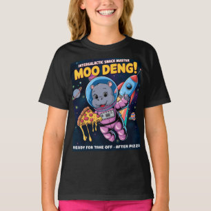 Intergalaktisk Moo Deng Baby Hippo Pizza Äventyr T Shirt