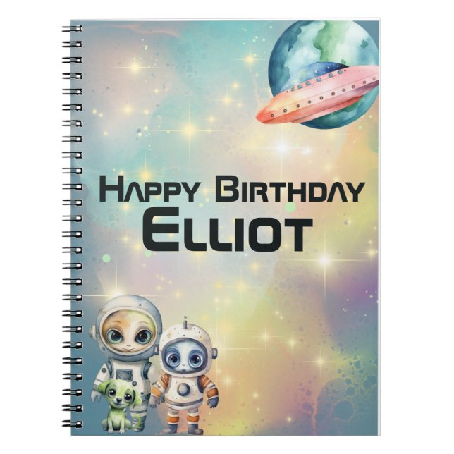 Intergalaktiska födelsedagsminnen i Bok Anteckningsbok (Framsidan)