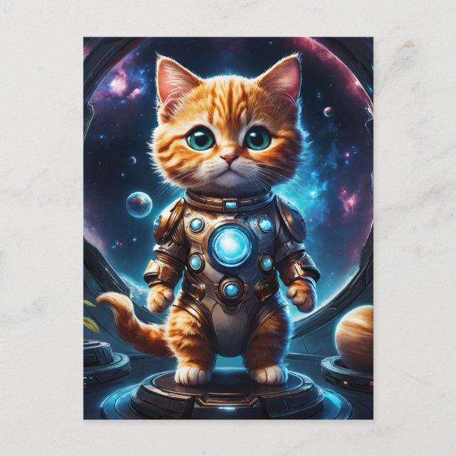 Intergalaktiskt Explorer: Ginger Astronaut Kitten Vykort (Framsida)