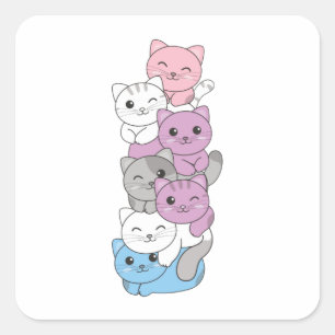 Intergender Flagga Cat Pride Lgbtq Cute Cat Square Fyrkantigt Klistermärke