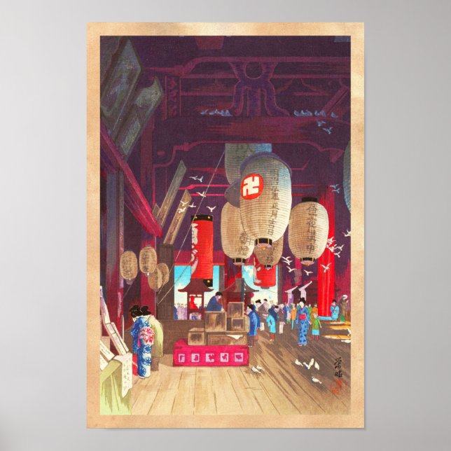 Interiör av Asakusa Kannon Temple Narazaki Eisho Poster (Framsidan)