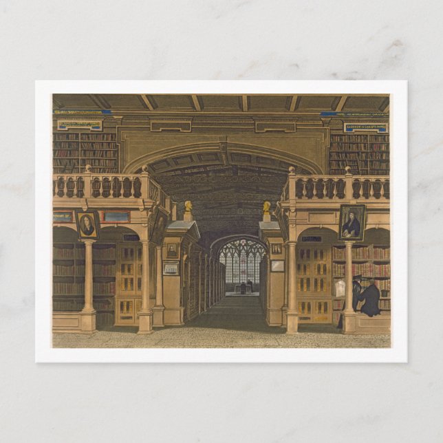 Interiör av Bodleian Library, illustration från Vykort (Framsida)