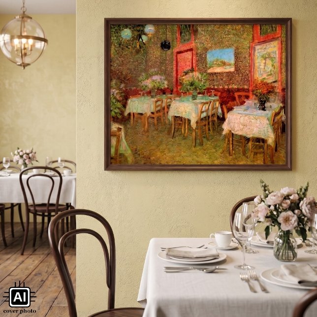 Interiör av en restaurang av Vincent van Gogh Poster (Interior of a Restaurant by Vincent van Gogh is a vintage fine art post impressionism painting.)