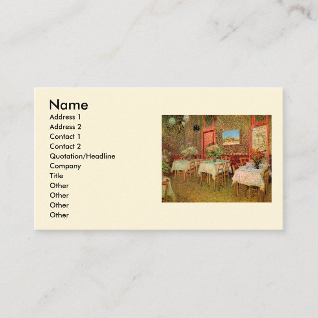 Interiör av en restaurang av Vincent van Gogh Visitkort (Framsida)