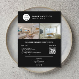 Interior Designer Logo Photo QR Black Business Reklamblad
