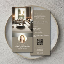 Interior Designer Script Name Photo QR Taupe