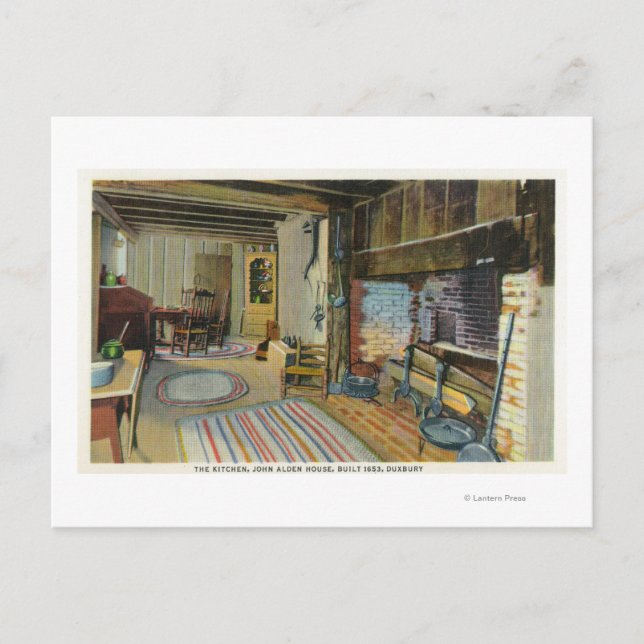 Interiör köksvy av John Alden House Vykort (Framsida)