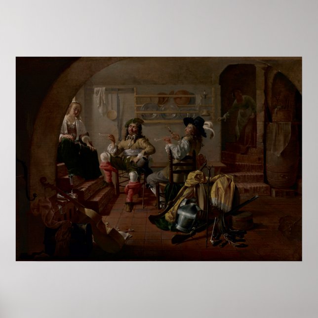 Interiör med soldater och kvinnor poster (Framsidan)