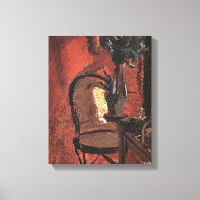 Interiör med stol och växt av Anna Ancher Canvastryck (Framsida)
