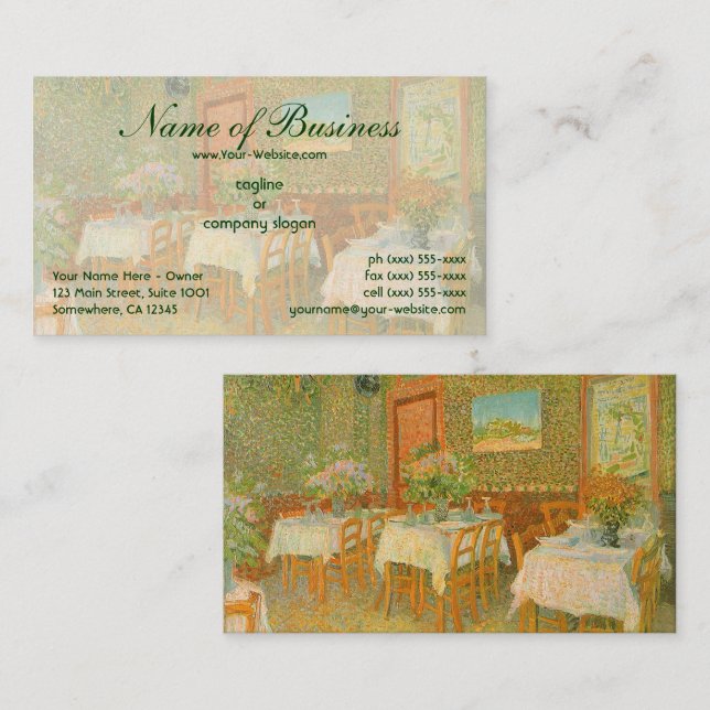 Interiör på en restaurang av Vincent van Gogh Visitkort (Fram/baksida)
