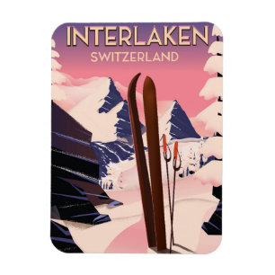 Interlaken Schweitz skidar reser affischen Magnet