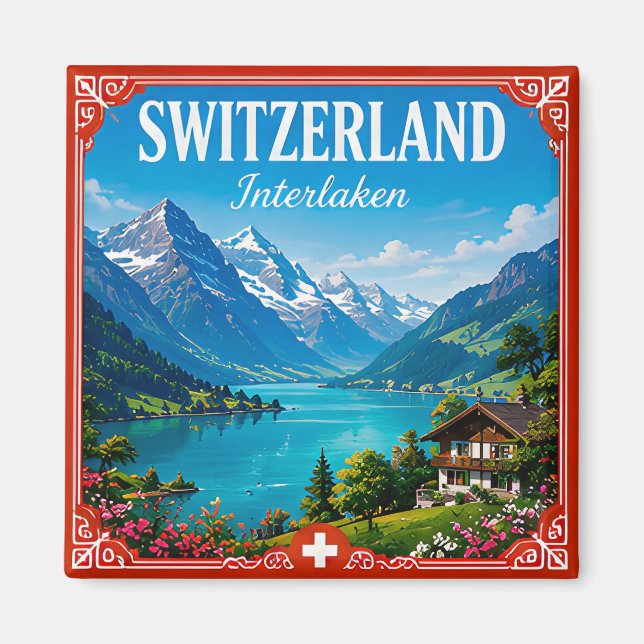 🏔️ Interlaken Schweiz Alpin Semester Minne  Magnet (Framsidan)
