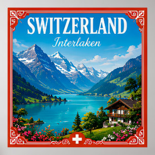 🏔️ Interlaken Schweiz Alpin Semester Minne  Poster