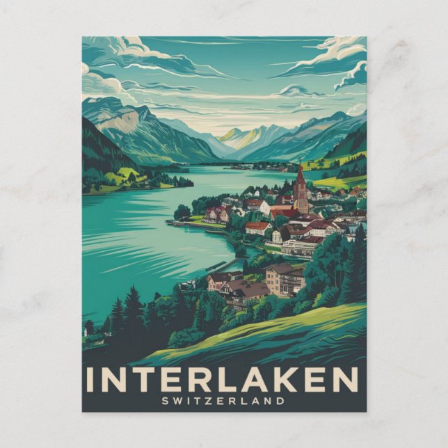 Interlaken Schweiz Grönt Vykort (Framsida)