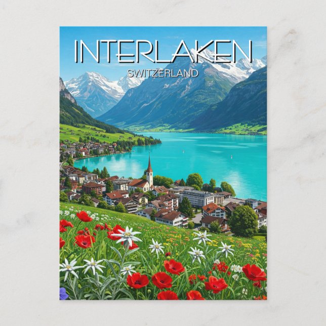 Interlaken Schweiz Resa Vår Vykort (Framsida)