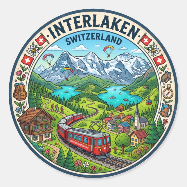 Interlaken Schweiz Runt Klistermärke (Framsida)