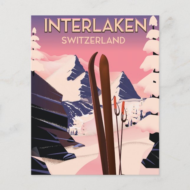 Interlaken Schweiz skidåkningsresor affisch. (Framsida)