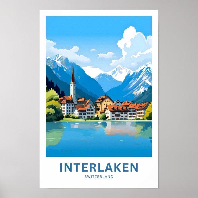 Interlaken Schweiz Travel Skriv ut Poster (Framsidan)