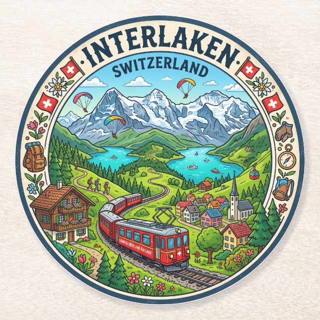 Interlaken Schweiz Underlägg Papper Rund (Framsidan)
