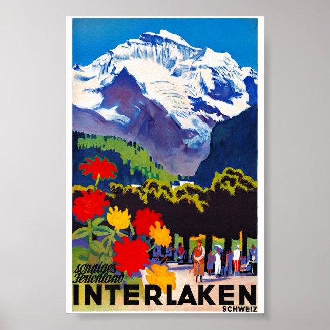 Interlaken Schweiz Vintage affisch återställd (Framsidan)