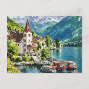 Interlaken Schweiz Watercolor Vykort