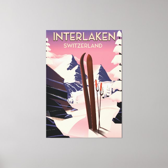 Interlaken Swiss Ski-reseaffisch. Canvastryck (Framsida)