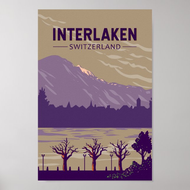 Interlaken Swiss Travel Art Vintage Poster (Framsidan)