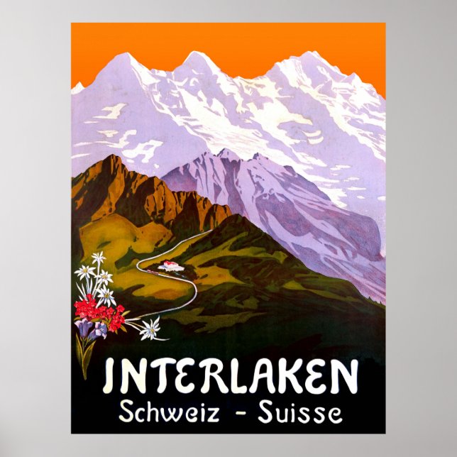 Interlakenstaden under de schweiziska bergen poster (Framsidan)