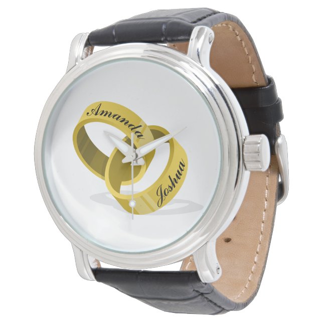 Interlåsande Bröllop Ringar - graverade tullnamn Armbandsur (Vinklad)