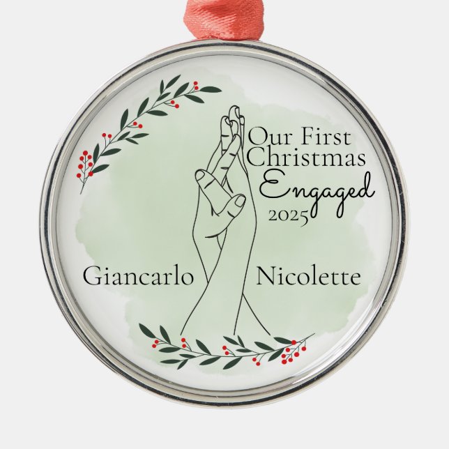 Interlocking Hands First Christmas Engaged Julgransprydnad Metall (Framsidan)