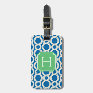 Interlocking mönstermonogram för chic blått bagagebricka