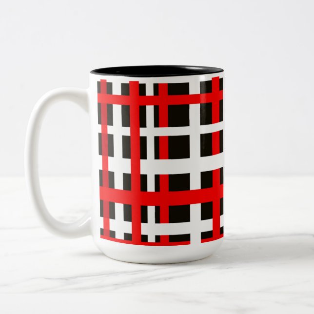 Interlocking Stripes Black White Red Två-Tonad Mugg (Vänster)