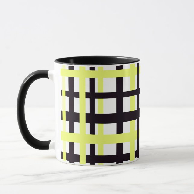 Interlocking Stripes Black White Yellow Mugg (Vänster)