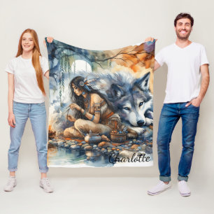 Interna indiska kvinnohantverk vid floden vid dusk fleecefilt