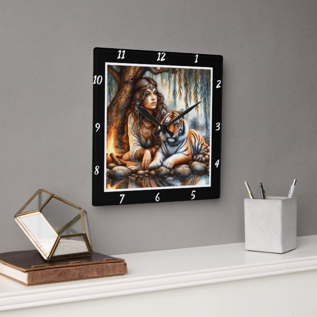 Interna visioner: Tigers Aura River Whisper Fyrkantig Klocka (Kontor)