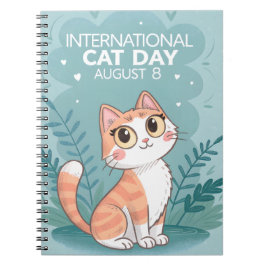 International Cat Day Cute Whimsical Cat Art Anteckningsbok