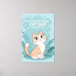 International Cat Day Cute Whimsical Cat Art Canvastryck
