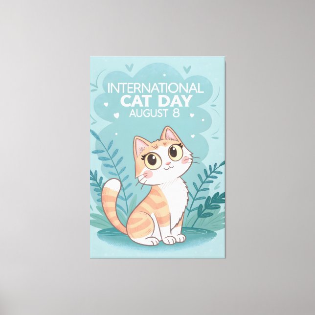International Cat Day Cute Whimsical Cat Art Canvastryck (Framsida)