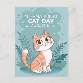 International Cat Day Cute Whimsical Cat Art Vykort