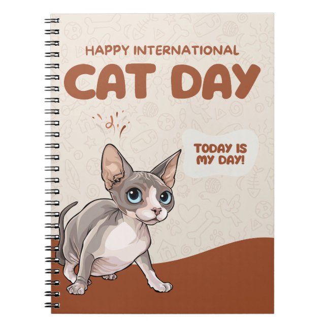 International Cat Day Sphynx Celebration Art Anteckningsbok (Framsidan)