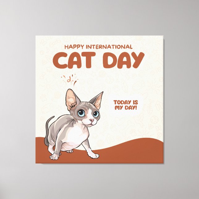 International Cat Day Sphynx Celebration Art Canvastryck (Framsida)