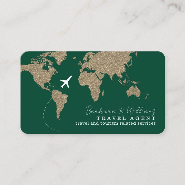 International Travel Agent World Map dark-green Visitkort (Framsida)