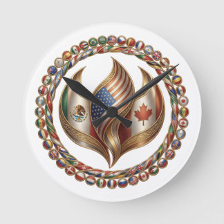 International Unity Flame with World Flags Emblem Rund Klocka