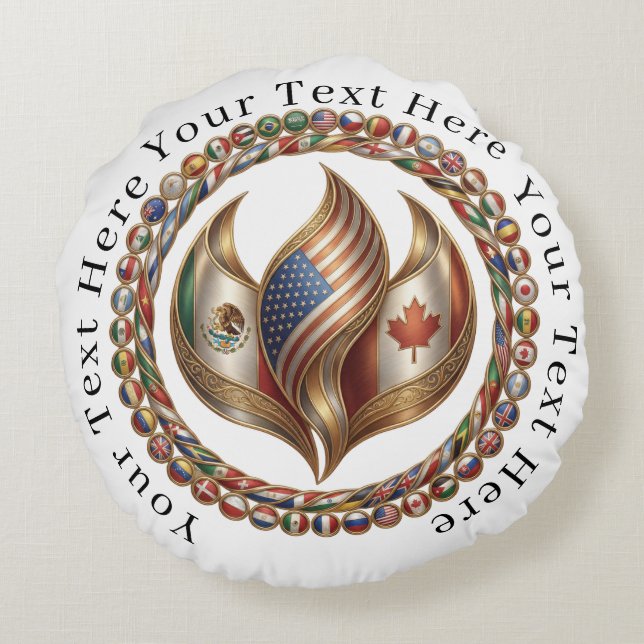 International Unity Flame with World Flags Emblem  Rund Kudde (Baksidan)