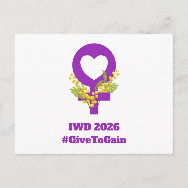International Women's Day 2026 IWD Give To Gain Vykort (Framsida)