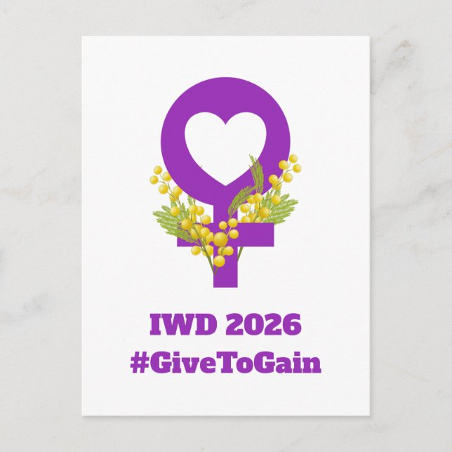 International Women's Day 2026 IWD Give To Gain Vykort (Framsida)